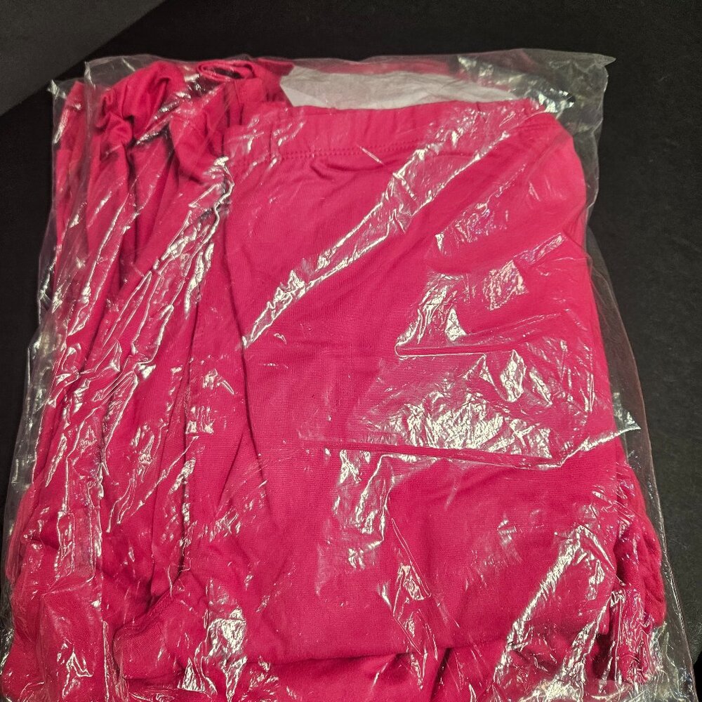 Zenana 1X Neon Pink rolled short sleeve shirt and leggings, style 57023